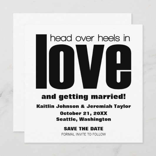 Kopf über Heelse Save the Date einladen, schwarz Einladung (Vorne/Hinten)