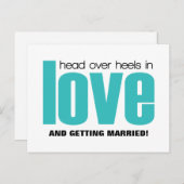 Kopf über Heelse Save the Date Postkarte, Aqua Ankündigungspostkarte (Vorne/Hinten)