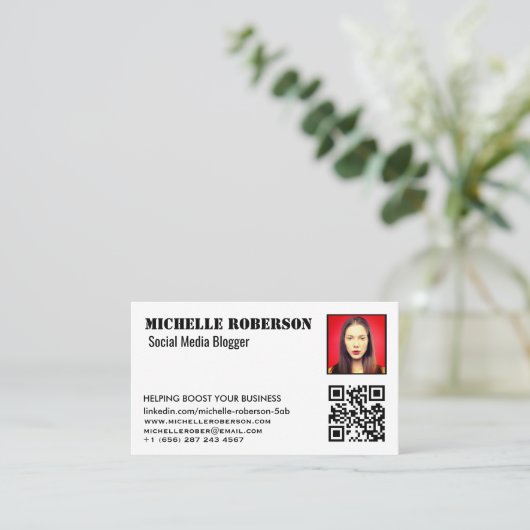 Kopf- und QC-Code weiß Visitenkarte (Stehend Vorderseite)