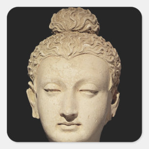 Kopf von einem Buddha, Greco-Buddhistische Art Quadratischer Aufkleber