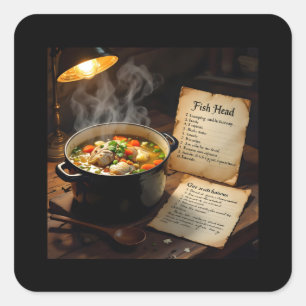 Kopf-von-Fisch-Suppe karibisch Quadratischer Aufkleber
