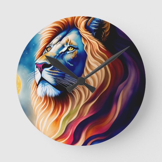 Kopf White Lion Farben Kunst Runde Wanduhr (Vorderseite)