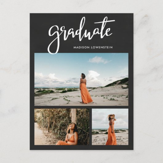 Kopfbrett | Graduate Script Rustic Grad Foto Einladungspostkarte (Vorderseite)