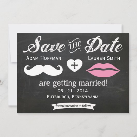 Kopfbrett Mustache und Lippen Save the Date (Vorderseite)