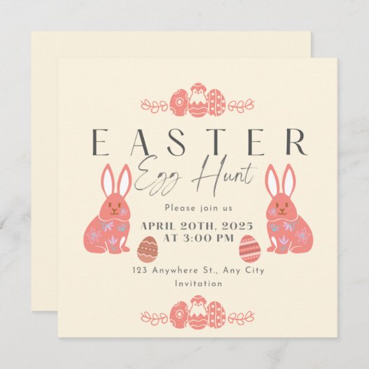 Kopfbrett Pastel Bunny Rabbit Ostereier Jagd Einladung (Vorne/Hinten)