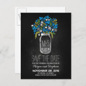 Kopfbrett Save the Date blau - Blumenmason Jar Ankündigungspostkarte (Vorne/Hinten)