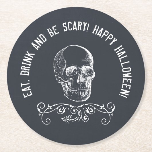 Kopfbrett Skull Personalisiertes Halloween-Party Runder Pappuntersetzer (Vorderseite)