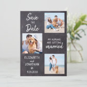 Kopfbrettchen-Hund Hochzeitfoto-Collage Save The Date (Stehend Vorderseite)