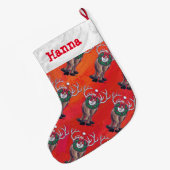 Köpfe und Schwanz Rentier Pattern Weihnachten Großer Weihnachtsstrumpf (Rückseite (Hängend))