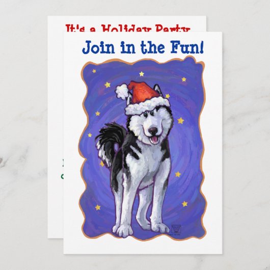 Köpfe und Schwänze Festive Husky Weihnachts-Party Einladung (Vorne/Hinten)