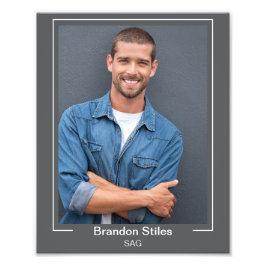 Kopffoto des Rahmendarstellers 8x10 Name und Text Fotodruck