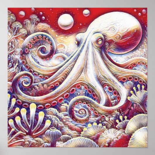 Kopffüßer Kosmischer Krake in psychedelischen Meer Poster (Vorne)