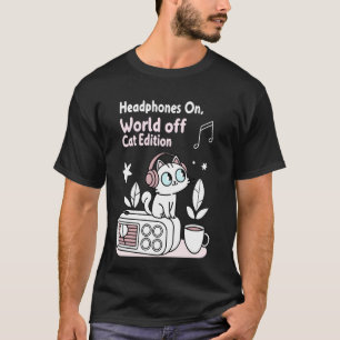 Kopfhörer an, Welt aus Kuschelkatzen Musikliebhabe T-Shirt