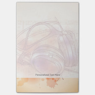 Kopfhörer auf Aquarell-Hintergrund und Notizen