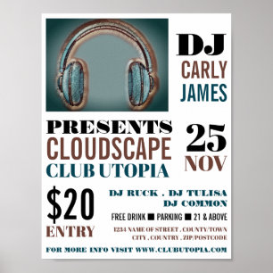 Kopfhörer, DJ, Club Event Advertising Poster