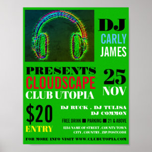 Kopfhörer, DJ, Club Event Advertising Poster