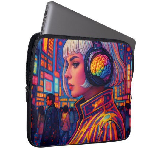 Kopfhörer für Mädchen mit Regenbogenfarben Laptopschutzhülle (Vorne Rechts)