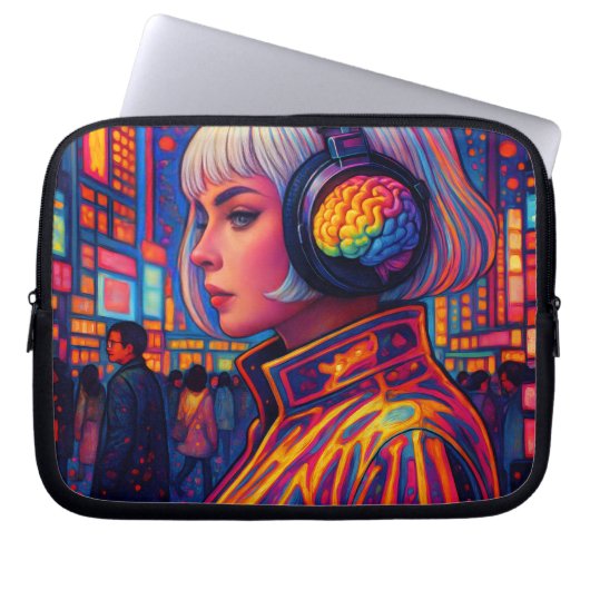 Kopfhörer für Mädchen mit Regenbogenfarben Laptopschutzhülle (Vorderseite)