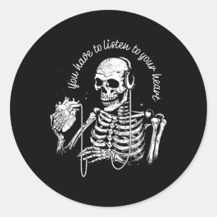 Kopfhörer Herz Gotische Musik Halloween Skelett Runder Aufkleber