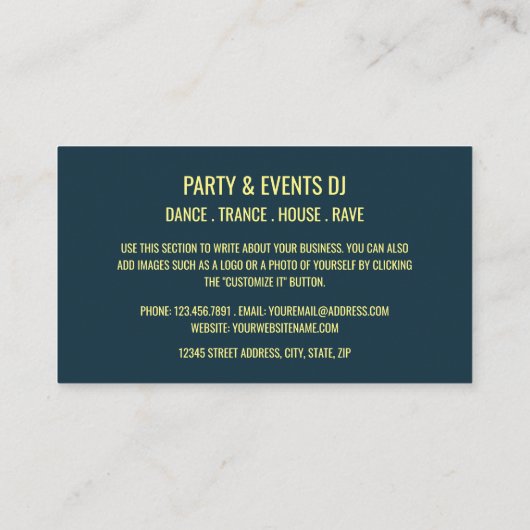 Kopfhörer-Logo, Berufliche DJ-Visitenkarte Visitenkarte (Rückseite)