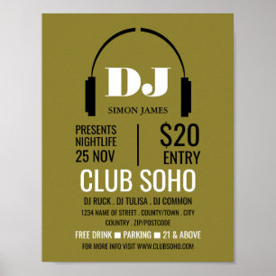 Kopfhörer-Logo, DJ, Club-Eventwerbung Poster