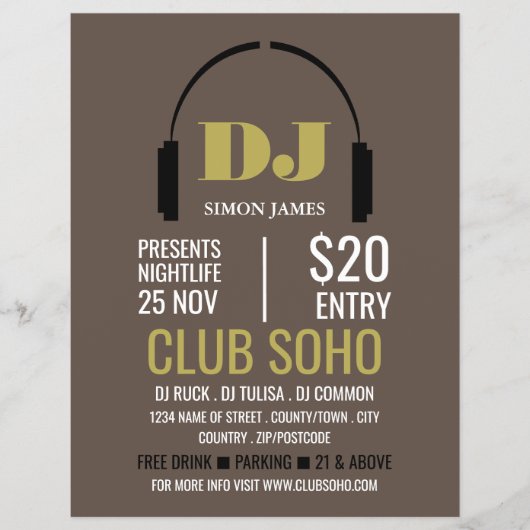 Kopfhörer-Logo, DJ, Flyer für Veranstaltungen in C (Vorne)