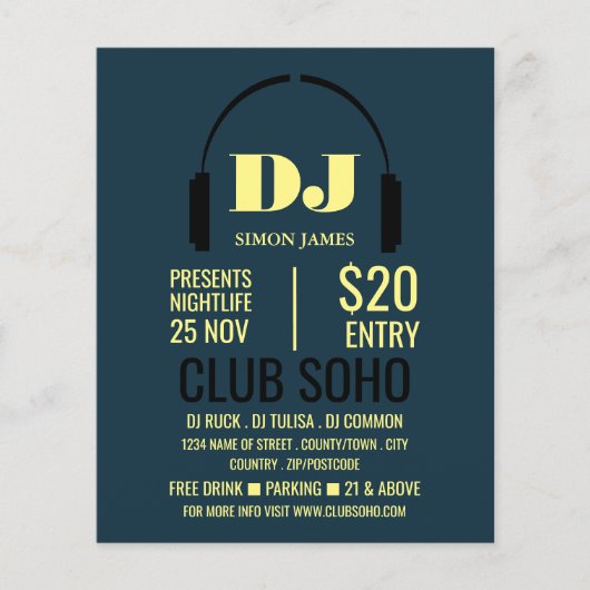 Kopfhörer-Logo, DJ, Flyer für Veranstaltungen in C (Vorne)