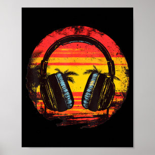 Kopfhörer mit Sonnenuntergang Entspannende Musik K Poster