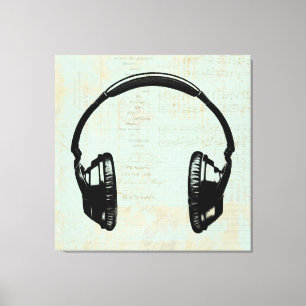 Kopfhörer Musik Illustration Vintage Mintgrün Leinwanddruck