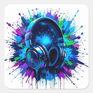Kopfhörer Musikliebhaber Künstlerisches Design – D Quadratischer Aufkleber