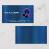 Kopfhörer-Musiknote | Blaue Metallic Visitenkarte (Vorne/Hinten)