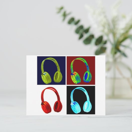 Kopfhörer Pop Art Postkarte (Stehend Vorderseite)