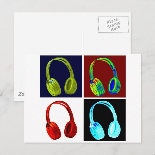 Kopfhörer Pop Art Postkarte (Vorne/Hinten)