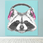 Kopfhörer-Raccoon Leinwanddruck (Insitu (Holzboden))