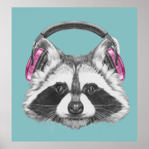 Kopfhörer-Raccoon Poster
