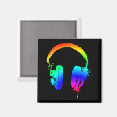 Kopfhörer Rainbow Stencil Grafik Art Magnet (Vorderseite/Rückseite)