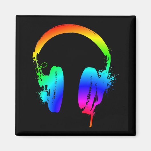 Kopfhörer Rainbow Stencil Grafik Art Magnet (Vorne)