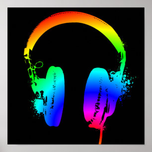 Kopfhörer Regenbogen Schablone Grafik Kunst Poster