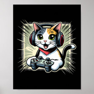 Kopfhörer Videospiel Japan-Bobtail-Katze Gaming Poster