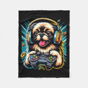 Kopfhörer Videospiel Pekingeser Hund Gaming Fleecedecke