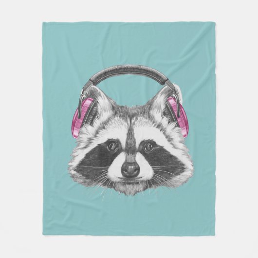 Kopfhörer-Waschbär Fleecedecke (Vorderseite)
