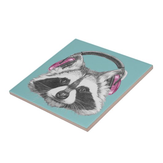 Kopfhörer-Waschbär Fliese (Seite)