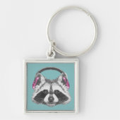 Kopfhörer-Waschbär Schlüsselanhänger (Vorne)