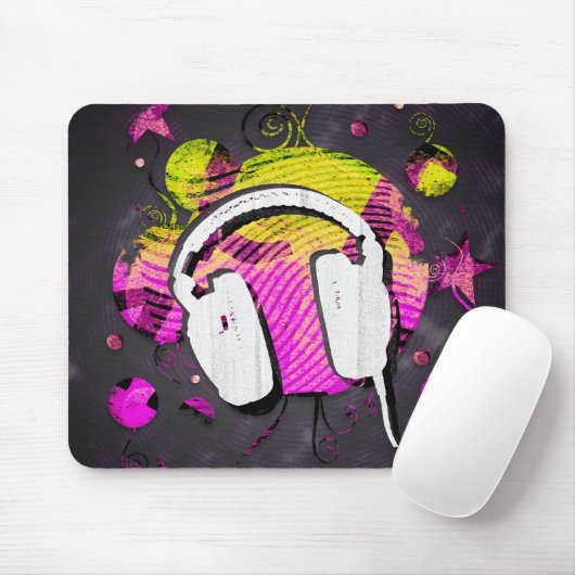 Kopfhörerentwurf im rosa und gelben Hintergrund Mousepad (Mit Mouse)
