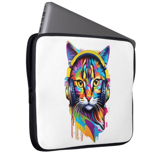 Kopfhörerkatze Laptopschutzhülle (Vorne Rechts)