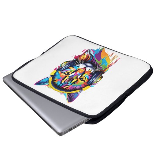 Kopfhörerkatze Laptopschutzhülle (Vorne Knopf)