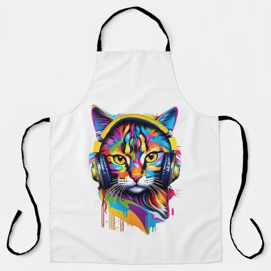 Kopfhörerkatze Schürze (Vorderseite)