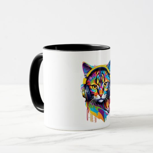 Kopfhörerkatze Tasse (Vorderseite Links)