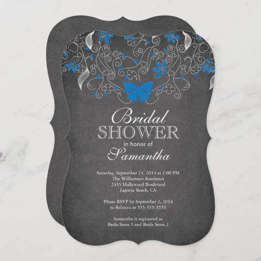 Kopfkarton Blauer Schmetterling Blauer Brautparty Einladung (Vorne/Hinten)