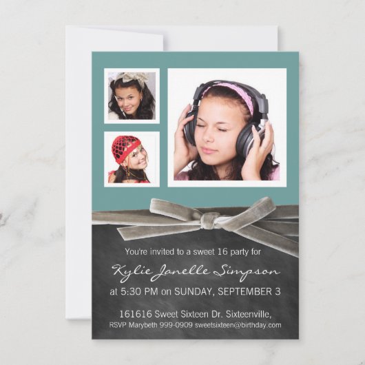 Kopfkarton Süß 16 mit 3 Fotos Einladung (Vorderseite)